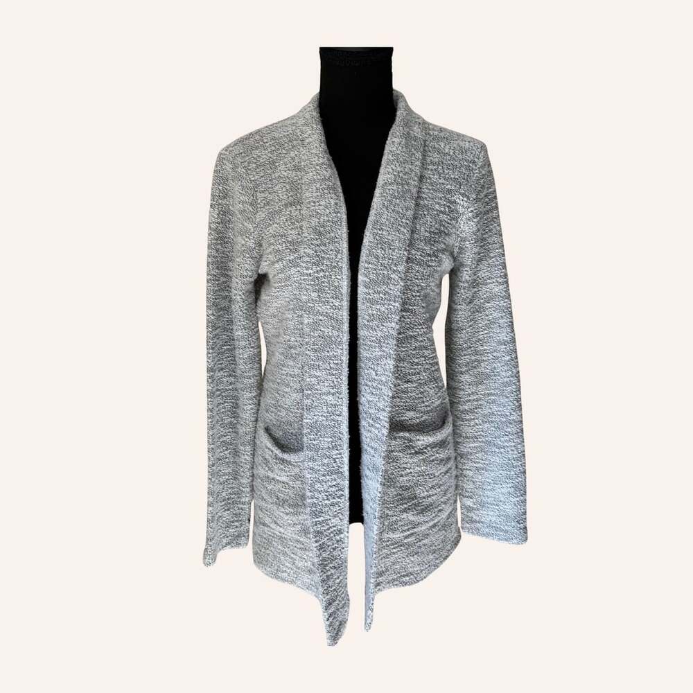 heathered grey open front cardigan quiet luxury xs